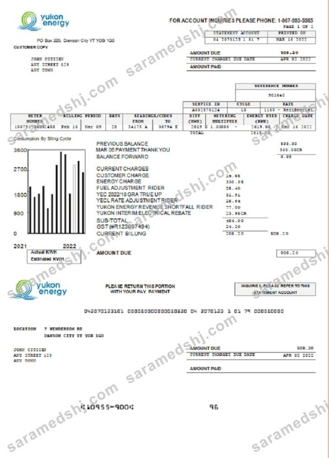 Canada Yukon Energy utility bill